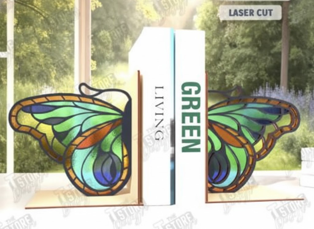 imagem do arquivo vetor para download Aparador de Livros Borboleta Estilo Vitral 3mm
