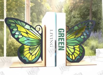 imagem do arquivo vetor para download Aparador de Livros Borboleta  Estilo Vitral 3mm