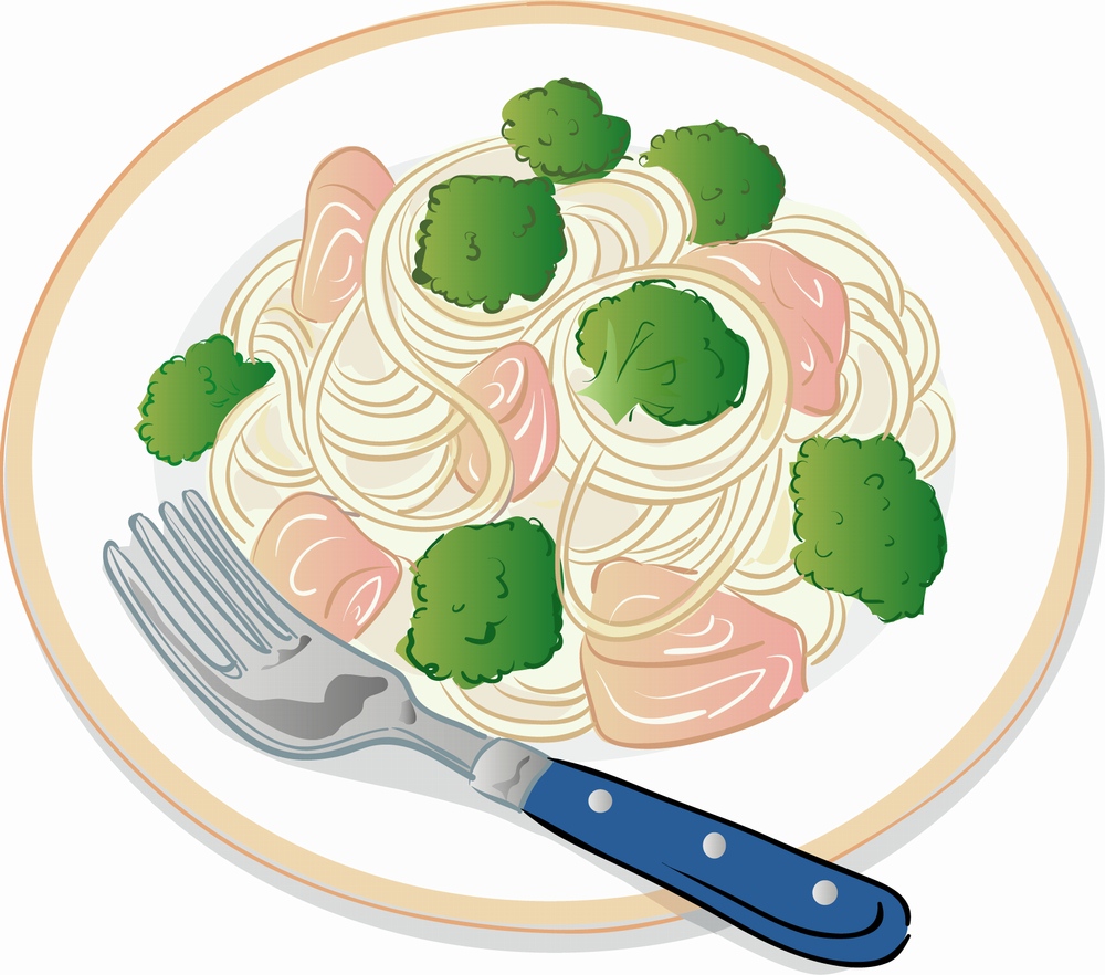 imagem do arquivo vetor para download Arte vetorial de macarrão com brócolis e salmão