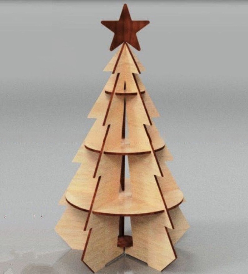 imagem do arquivo vetor para download Árvore de Natal cortada a laser com estrela