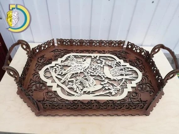 imagem do arquivo vetor para download Bandeja com Padrão de Pássaros Cortada a Laser