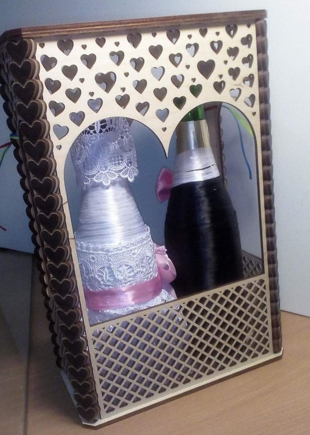 imagem do arquivo vetor para download Caixa de Vinho de Casamento Cortada a Laser