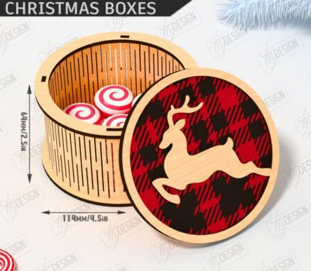 imagem do arquivo vetor para download Caixinha redonda de natal de Rena 