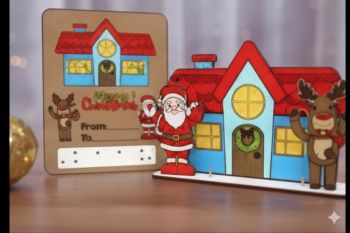 imagem do arquivo vetor para download Cartão de presente de natal 3D Papai Noel e Rena