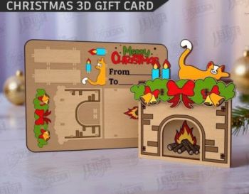 imagem do arquivo vetor para download Cartão de presente de natal 3D Lareira 