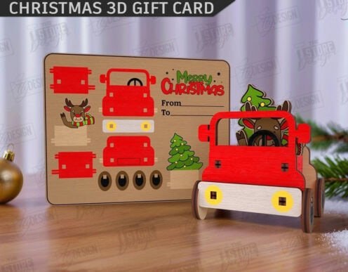 imagem do arquivo vetor para download Cartão de presente de natal 3D Carrinho de natal