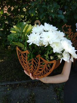 imagem do arquivo vetor para download Cesta de Flores Decorativa de Madeira em 3D