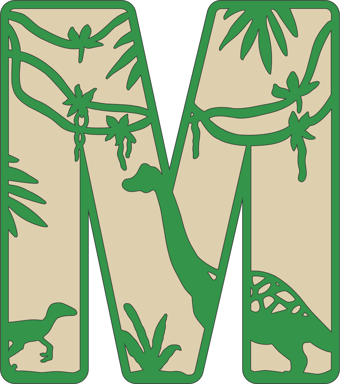 imagem do arquivo vetor para download Decoração alfabética dos dinossauros Letra M