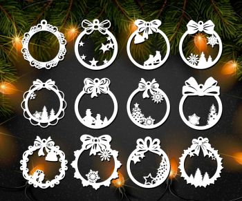 imagem do arquivo vetor para download Decorações de bolas de Natal cortadas a laser