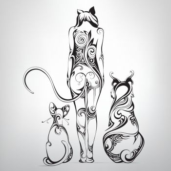 imagem do arquivo vetor para download Figura abstrata Mulher com cão e gato