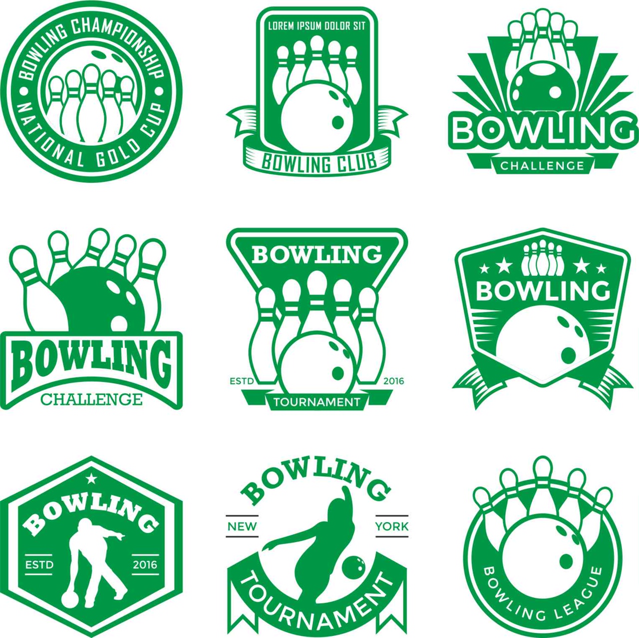 imagem do arquivo vetor para download Logotipos de esportes de boliche