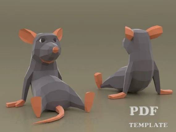 imagem do arquivo vetor para download Modelo de Artesanato em Papel 3D de Rato 