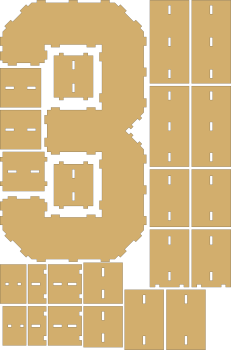 imagem do arquivo vetor para download Numero em forma de caixa Numero 3 30cm