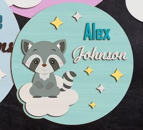 imagem do arquivo vetor para download Placas Infantis Personalizadas , Tema Guaxinim