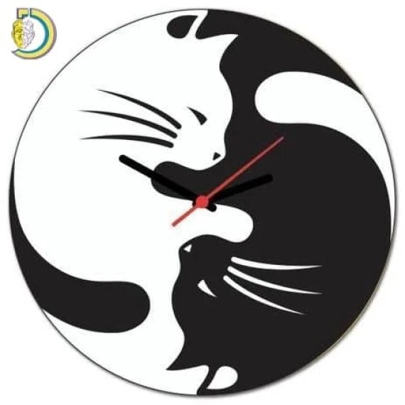 imagem do arquivo vetor para download Relógio de Parede de Gatos Yin Yang