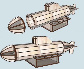 imagem do arquivo vetor para download Submarino de madeira 