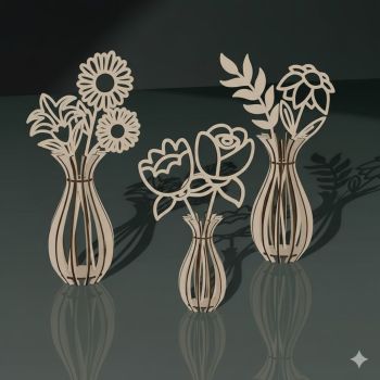 imagem do arquivo vetor para download Vaso de flores com flores de MDF 120x60mm