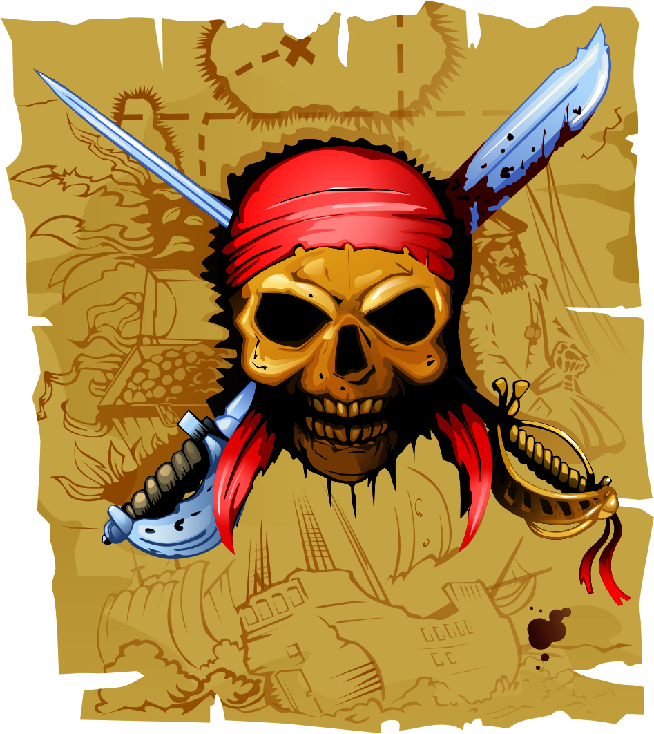 imagem do arquivo vetor para download Vetor Mapa pirata com caveira
