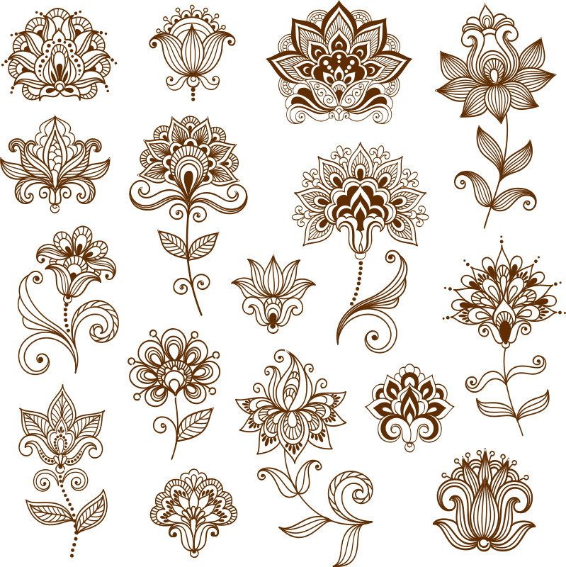 imagem do arquivo vetor para download Coleção de flores ornamentais de estilo mehndi