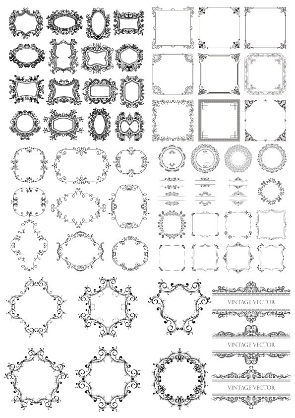 imagem do arquivo vetor para download Conjunto de decoração de moldura sem costura