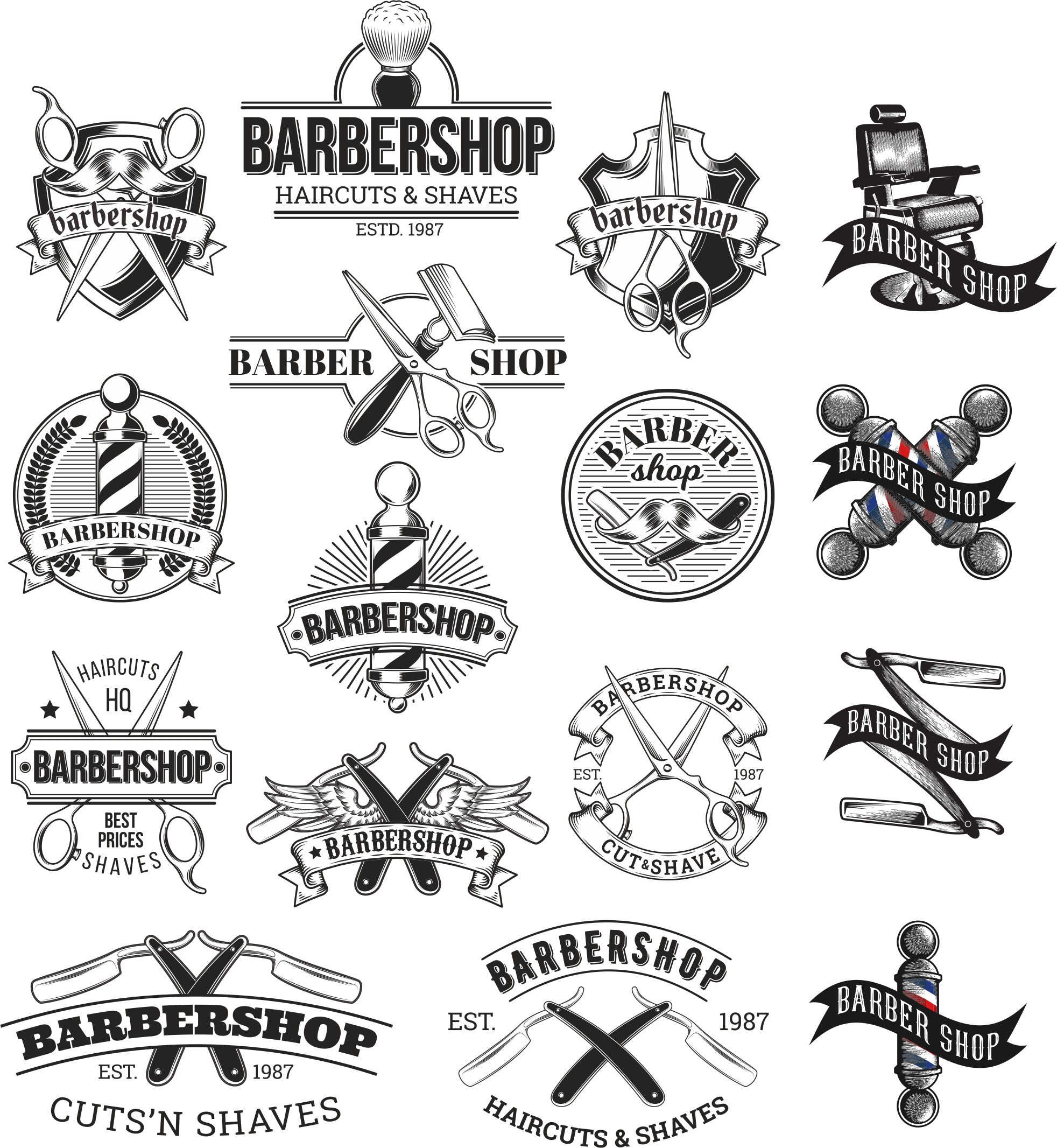 imagem do arquivo vetor para download Conjunto de logotipo de barbearia