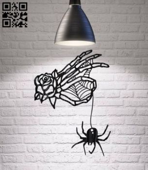 imagem do arquivo vetor para download Decoração de parede Mão de esqueleto com aranha