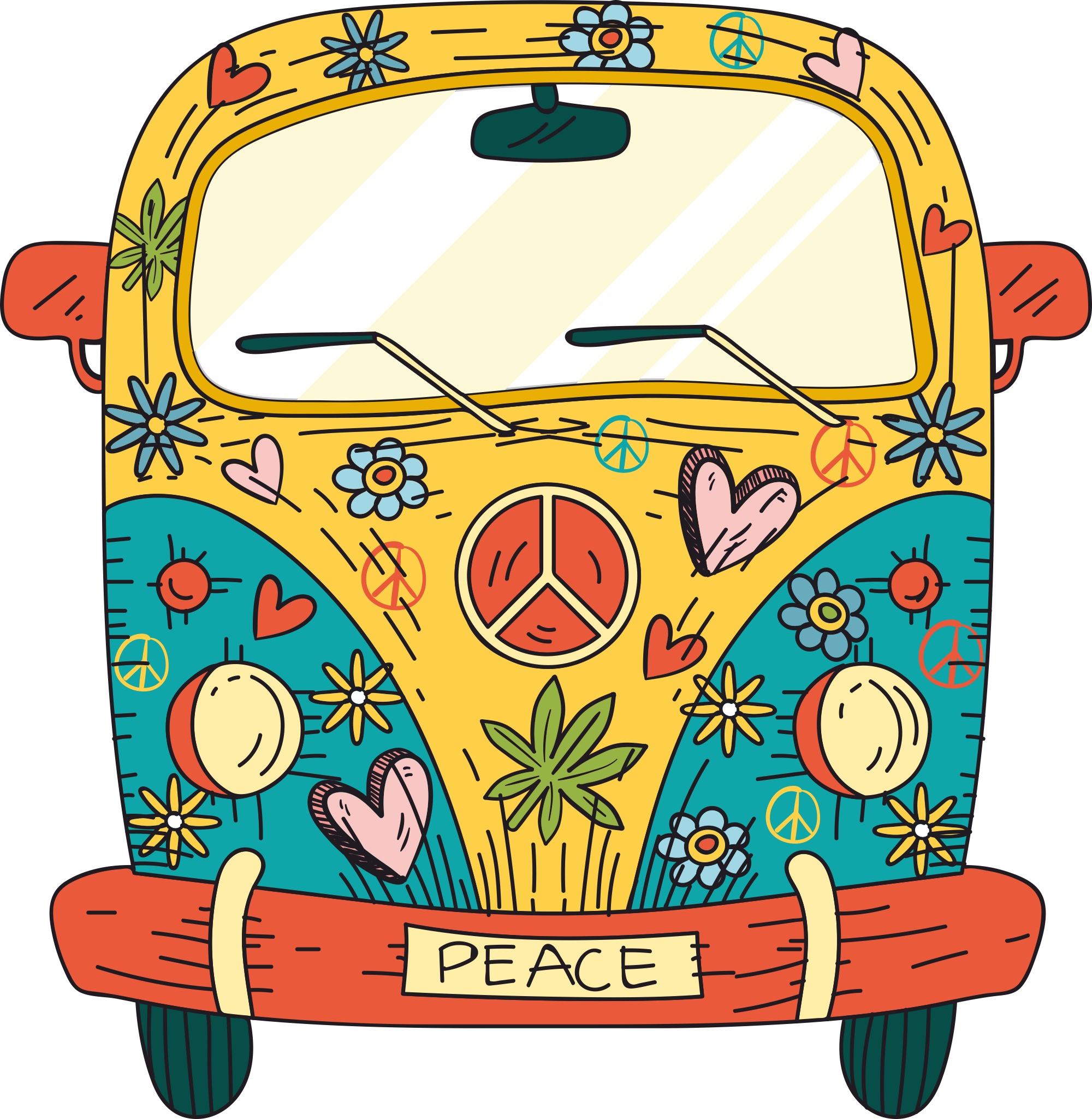 imagem do arquivo vetor para download Design de camiseta de van hippie