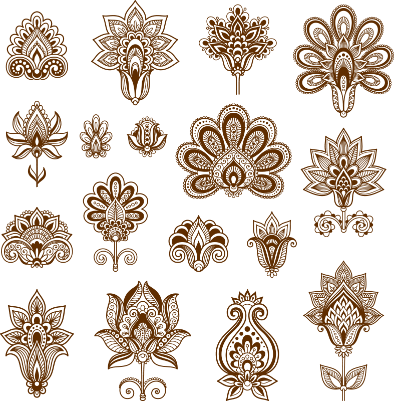 imagem do arquivo vetor para download Henna Conjunto de flores estilizadas ornamentais