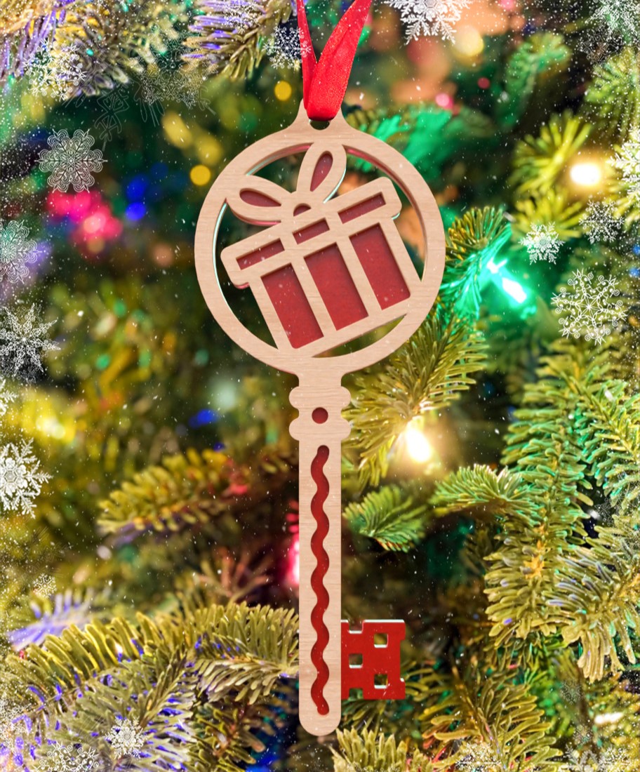 imagem do arquivo vetor para download Ornamento de Chave com Árvore de Natal 