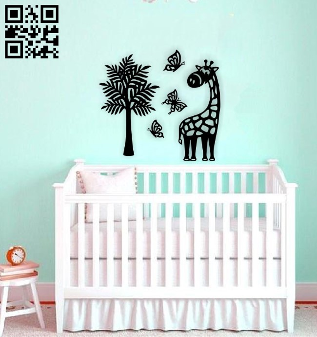 imagem do arquivo vetor para download Papel de parede decorativo de girafas e borboletas