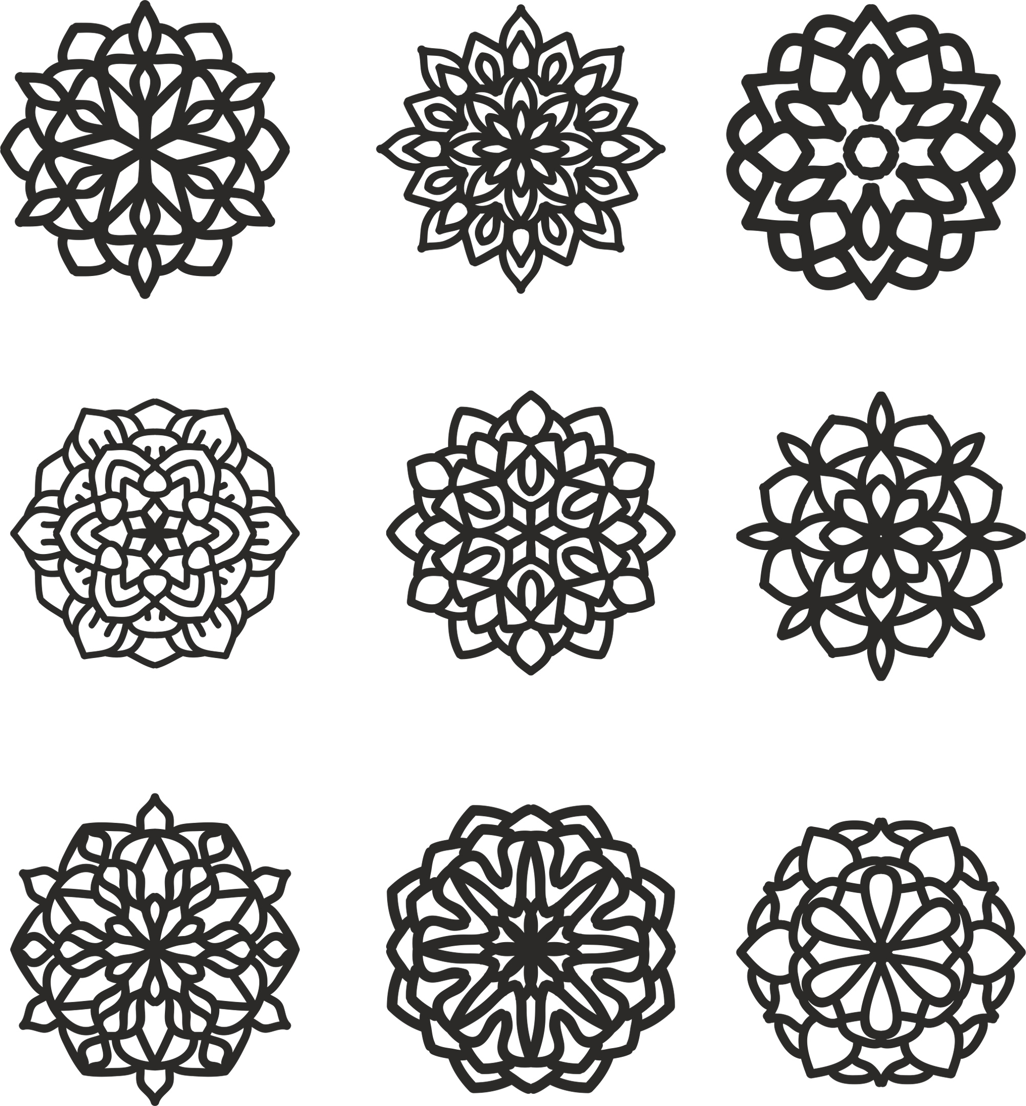 imagem do arquivo vetor para download Conjunto Mandalas 9 Unds